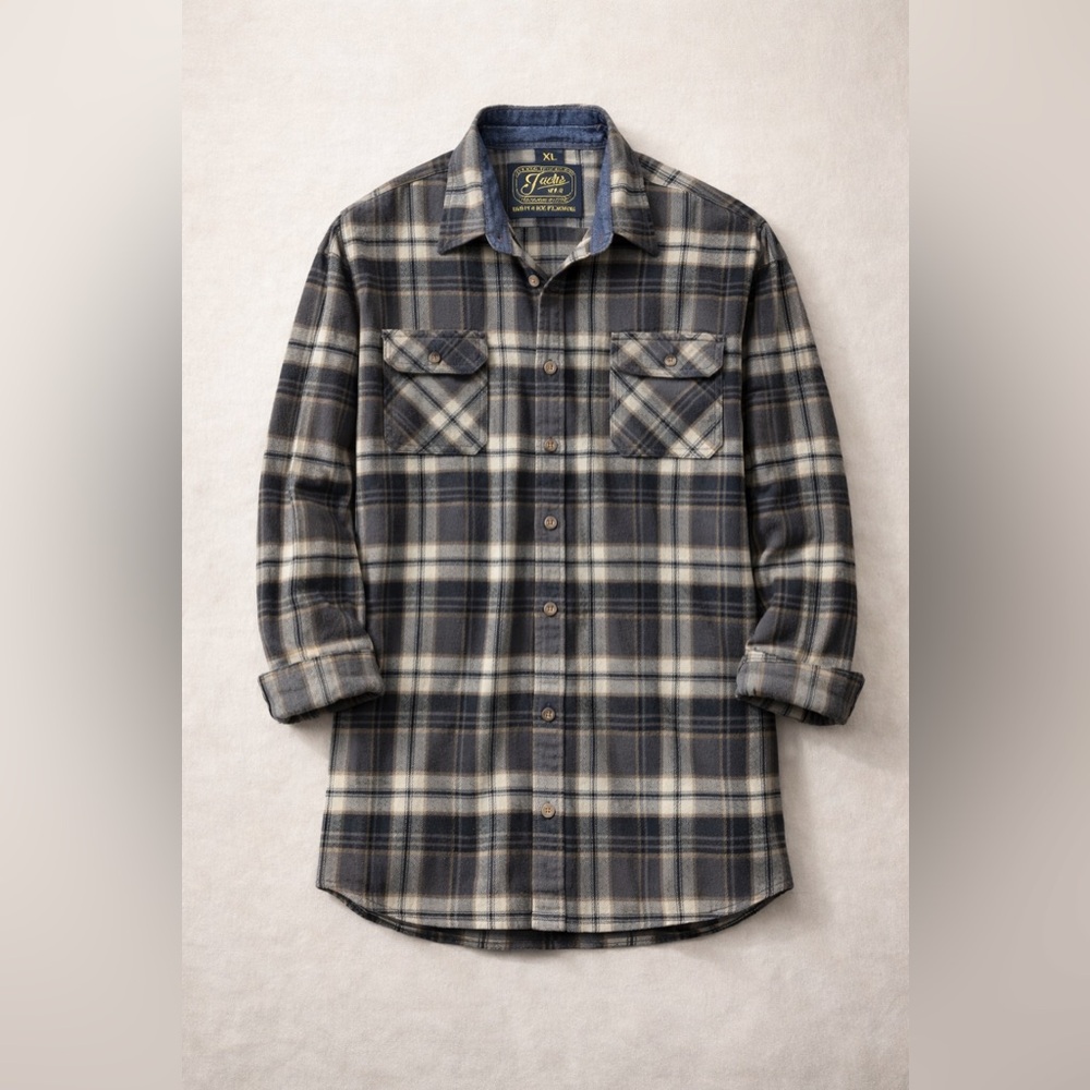 Jachs Heritage Flannel Cotton in Navy, Grey and Cream Size XL